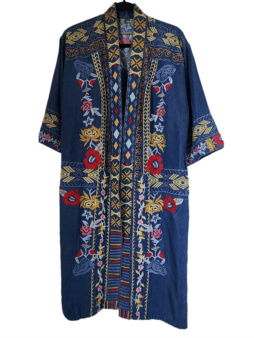 Paparazzi Chambray Embroidered Kimono Duster (S/M)